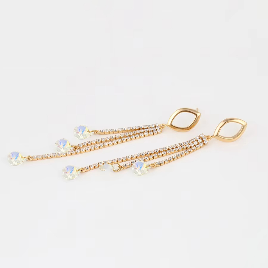 Jewelry Fashion Jewelry Elegant Lively Daily Rectangle Agile Tassel Small Stone 18K Gold Plated Color Earrings
