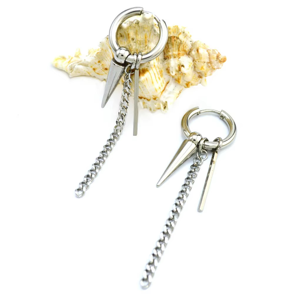 Jewelry Stainless Steel Silver Punk Tassel Circle Chain Earrings Piercing Trendy Earring