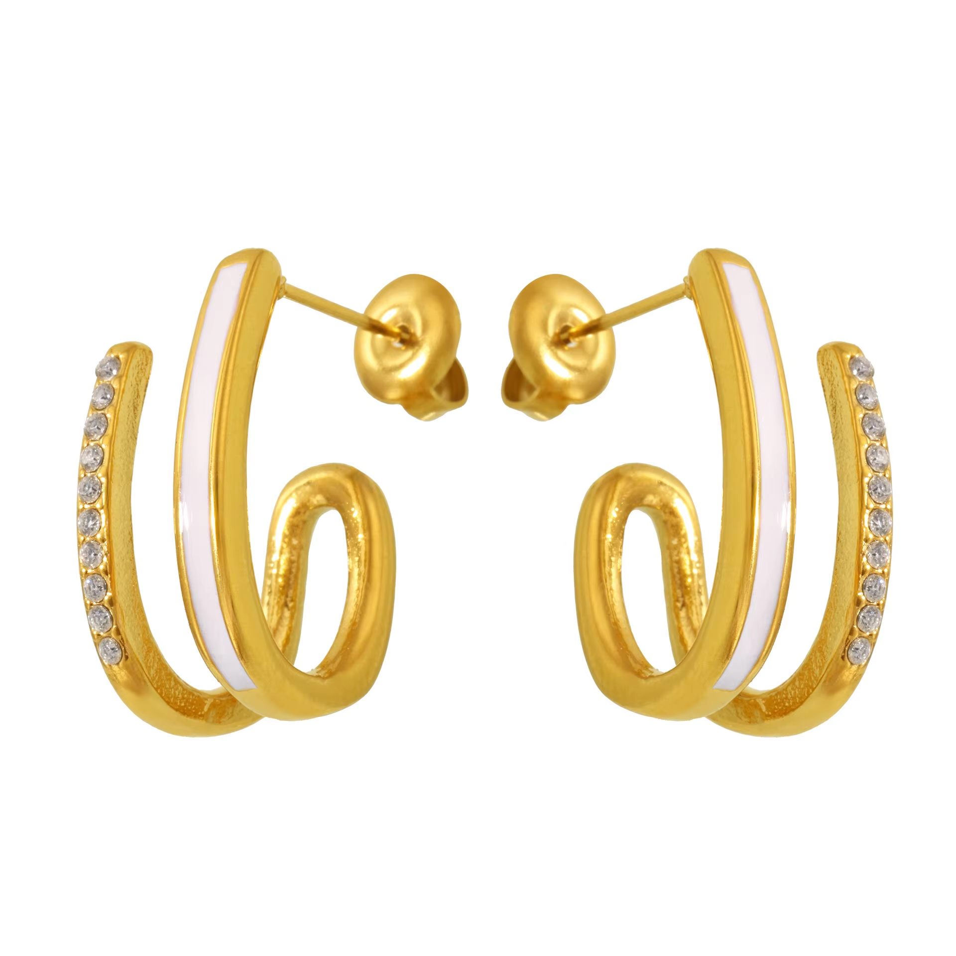 Korean Earrings Wholesale Stainless Steel 18K Gold Plated Zircon Fashion Simple Famille Rose Earrings for Women