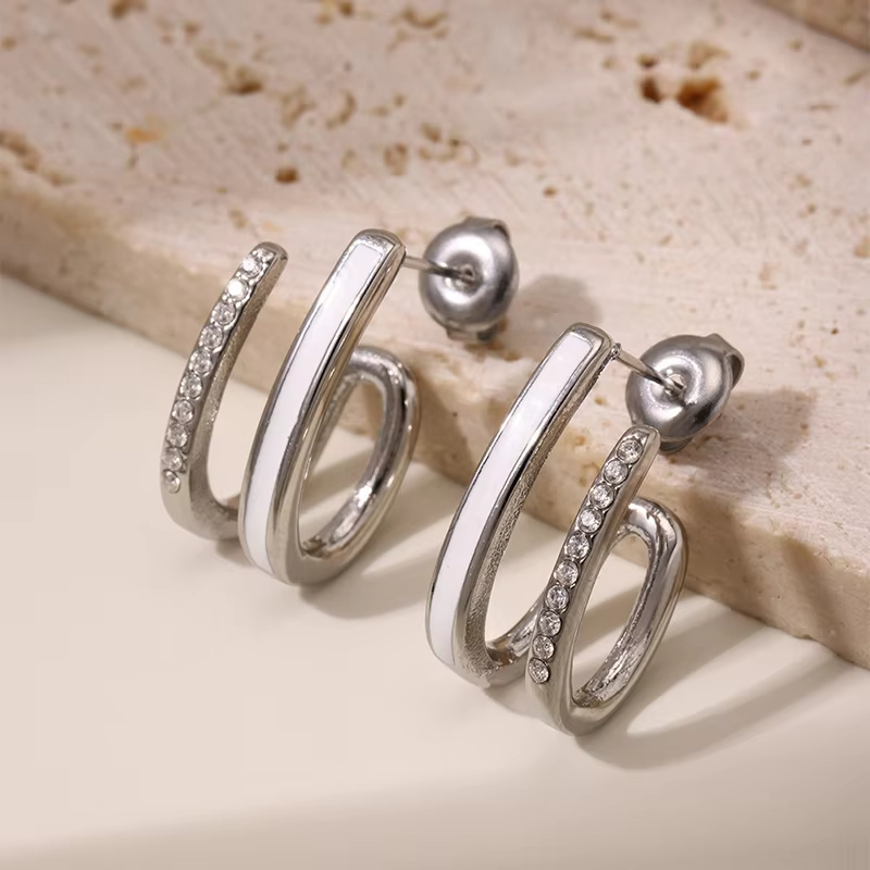 Korean Earrings Wholesale Stainless Steel 18K Gold Plated Zircon Fashion Simple Famille Rose Earrings for Women