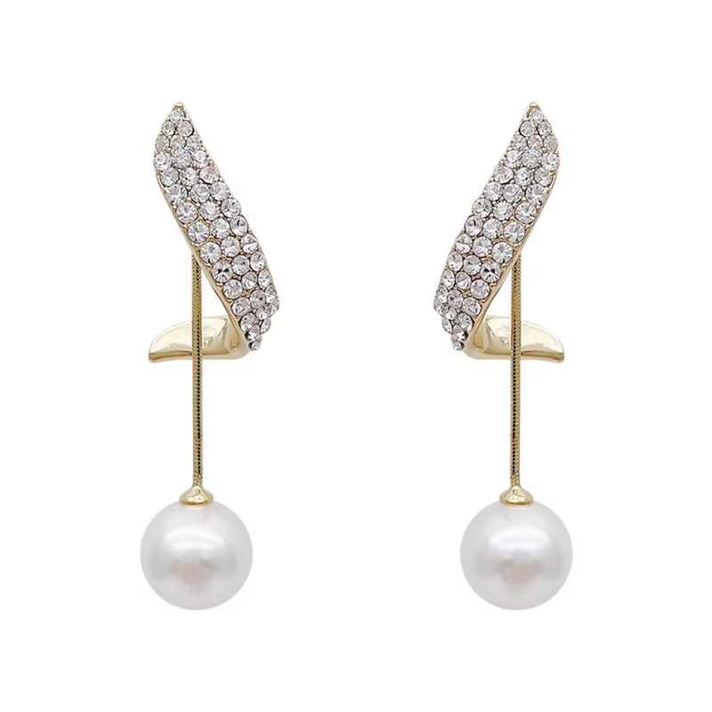 Korean Fashion Tassel Long Crystal Earrings Women Fashion Water Drop Crystal Pearl Earrings