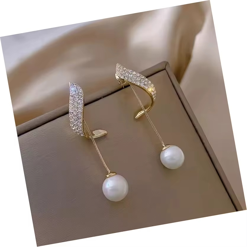 Korean Fashion Tassel Long Crystal Earrings Women Fashion Water Drop Crystal Pearl Earrings