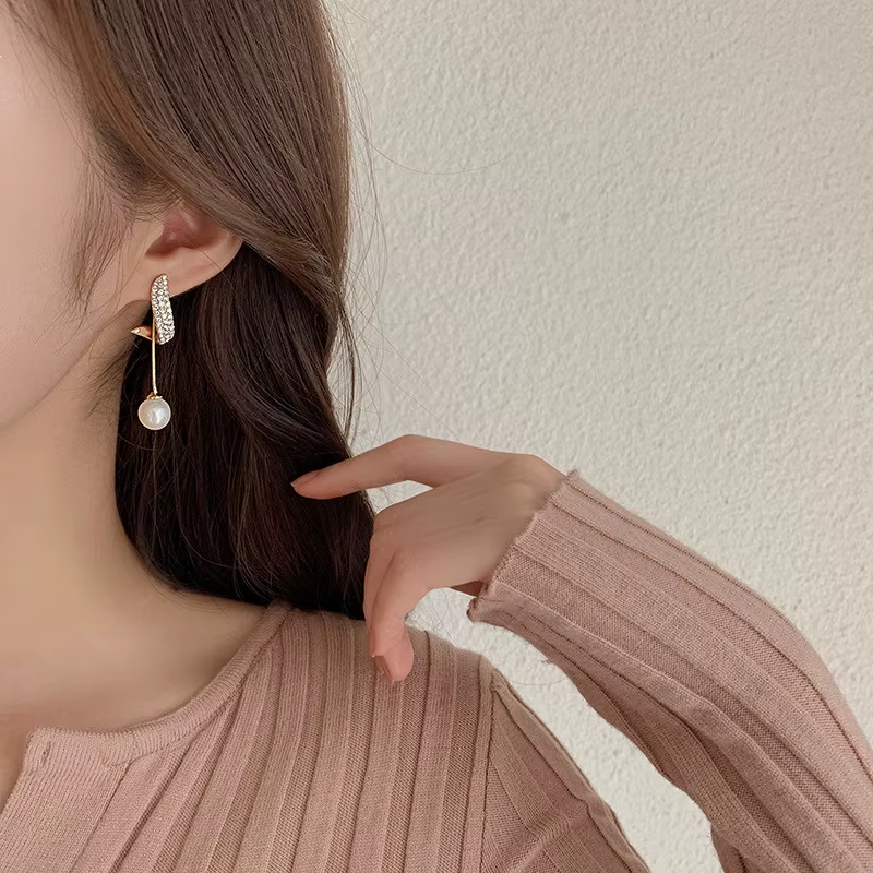 Korean Fashion Tassel Long Crystal Earrings Women Fashion Water Drop Crystal Pearl Earrings