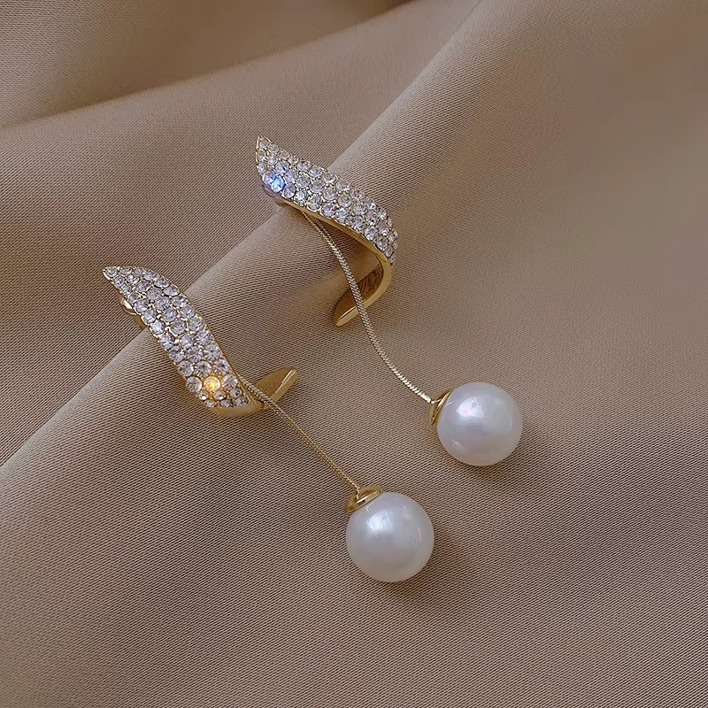 Korean Fashion Tassel Long Crystal Earrings Women Fashion Water Drop Crystal Pearl Earrings