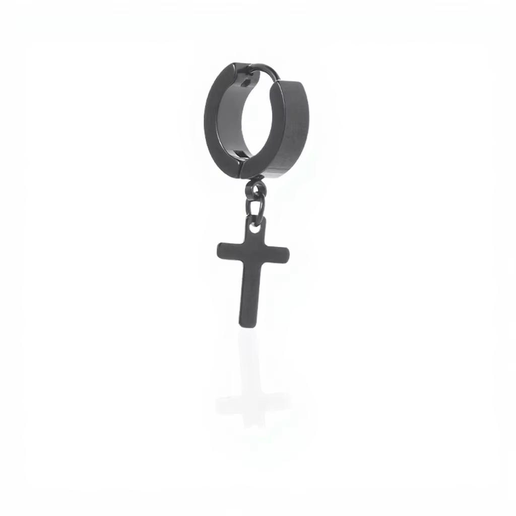 Korean Vintage Titanium Steel Cross Pendant Trendy Single Earring for Men and Women Fashion Dangle Danglos