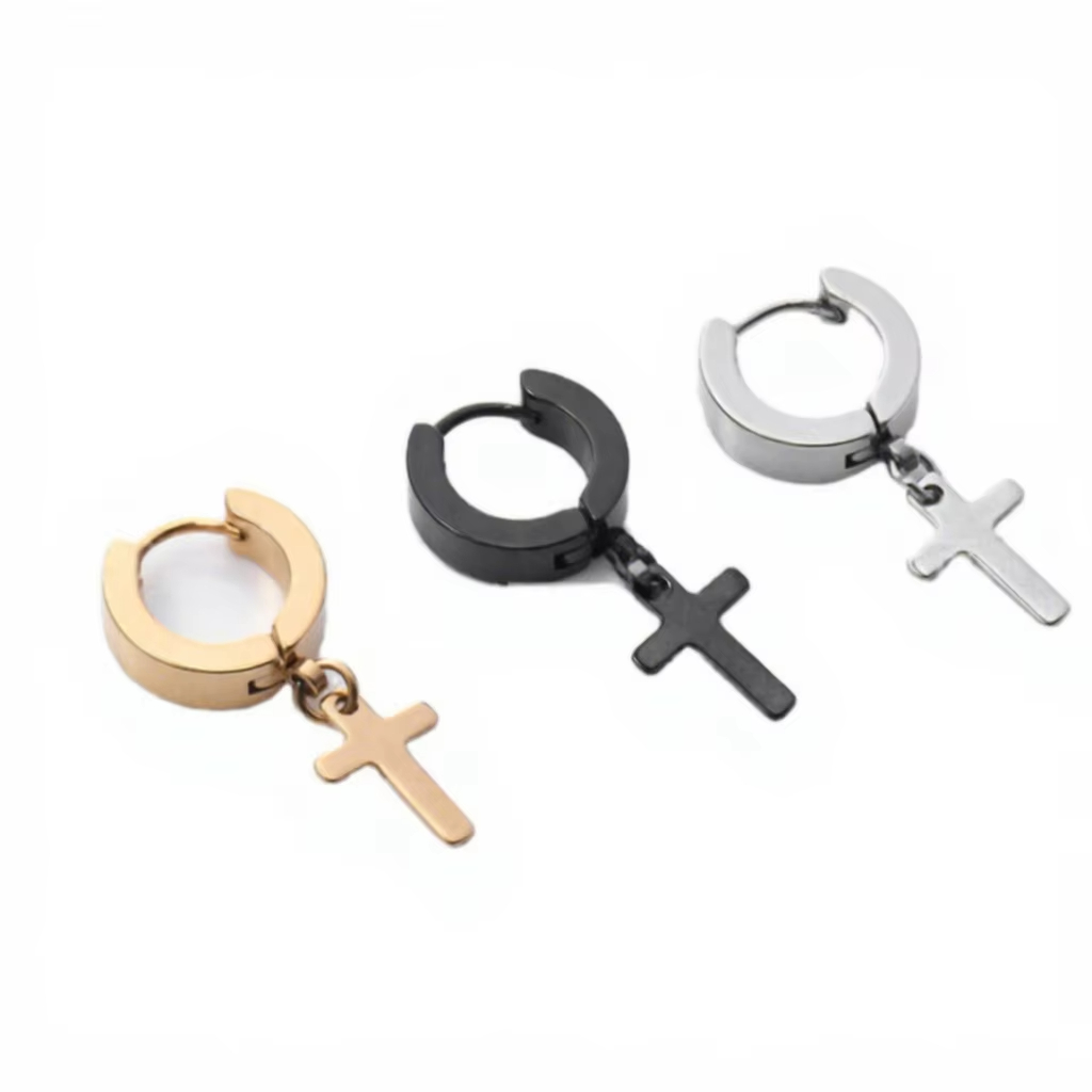 Korean Vintage Titanium Steel Cross Pendant Trendy Single Earring for Men and Women Fashion Dangle Danglos