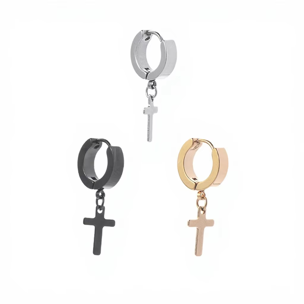 Korean Vintage Titanium Steel Cross Pendant Trendy Single Earring for Men and Women Fashion Dangle Danglos