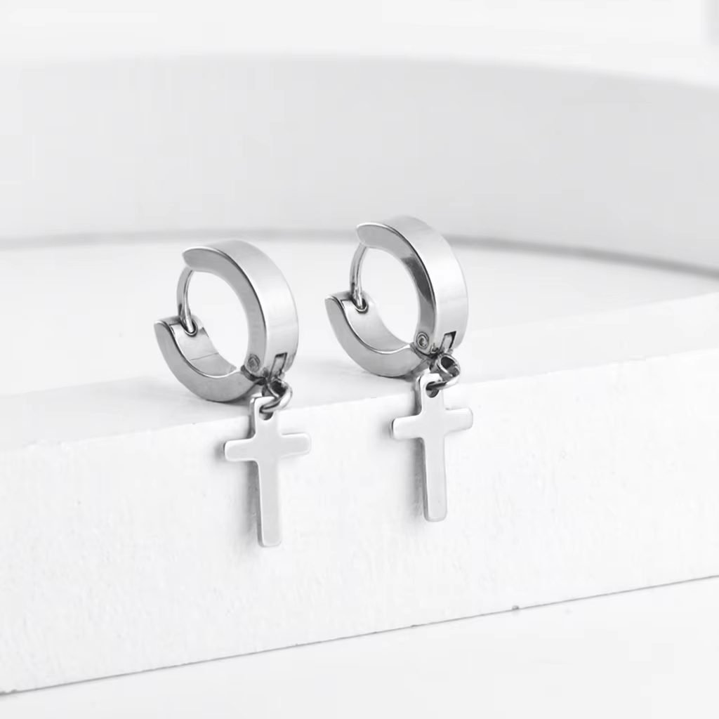 Korean Vintage Titanium Steel Cross Pendant Trendy Single Earring for Men and Women Fashion Dangle Danglos