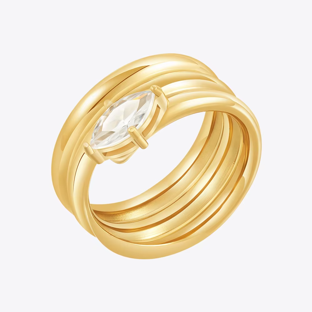 Latest 18K Gold Plated Spiral Coil Zircon Ring – Trendy Stainless Steel Fashion Jewelry for Women
