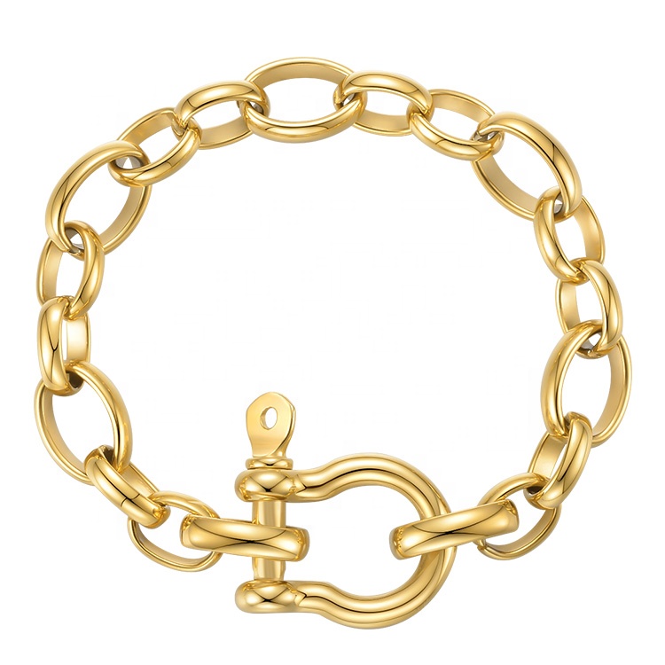 Latest High Quality 18K Gold Plated Stainless Steel Jewelry U-Shaped Lock O-Chain Hip Hop Rock Bracelet