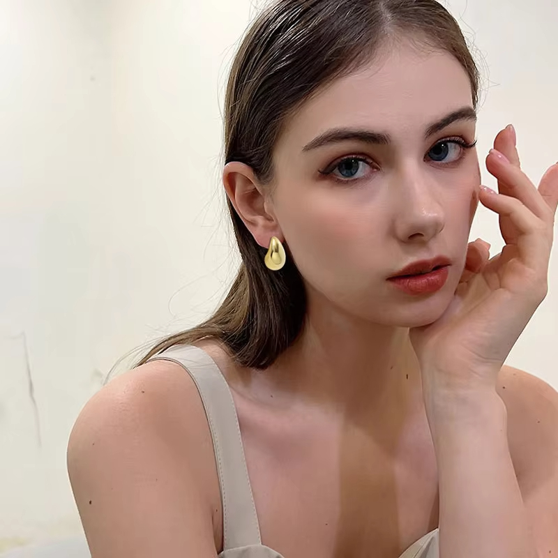 Lead Free Fashion 18K Gold Plated Hollow Stainless Steel Waterdrop Stud Earrings Tear Drop Chunky Hoops for Women