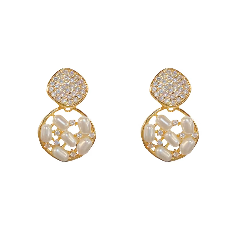 Fashion Jewelry Bulk Wholesale Price Shine Bright Round Zirconia Geometric Studs Earrings for Women
