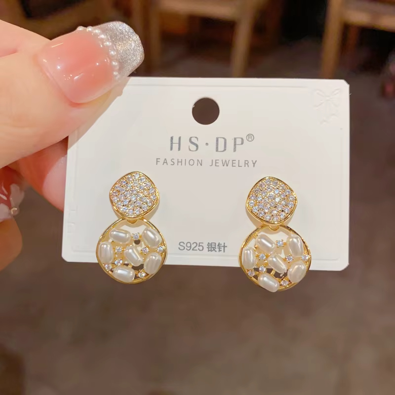 Fashion Jewelry Bulk Wholesale Price Shine Bright Round Zirconia Geometric Studs Earrings for Women