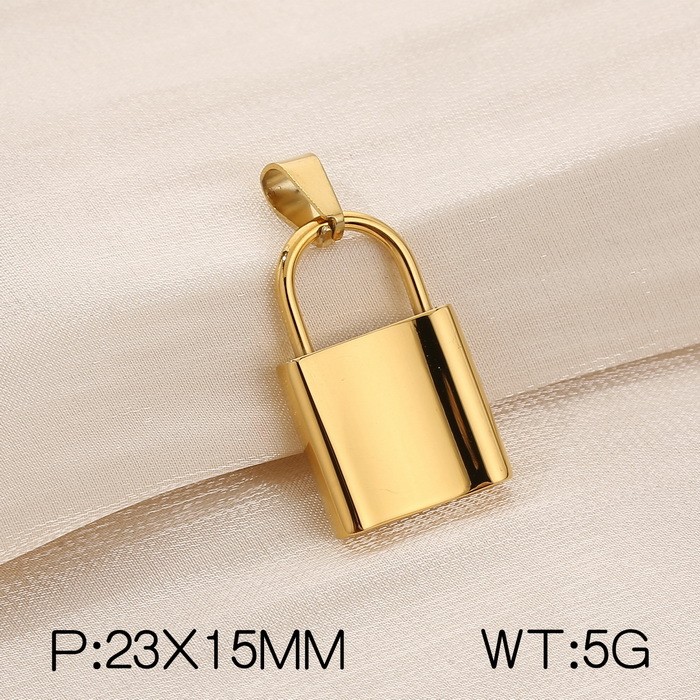 Modern Lock Pendant Necklace – Titanium Steel Gold Chain for Women