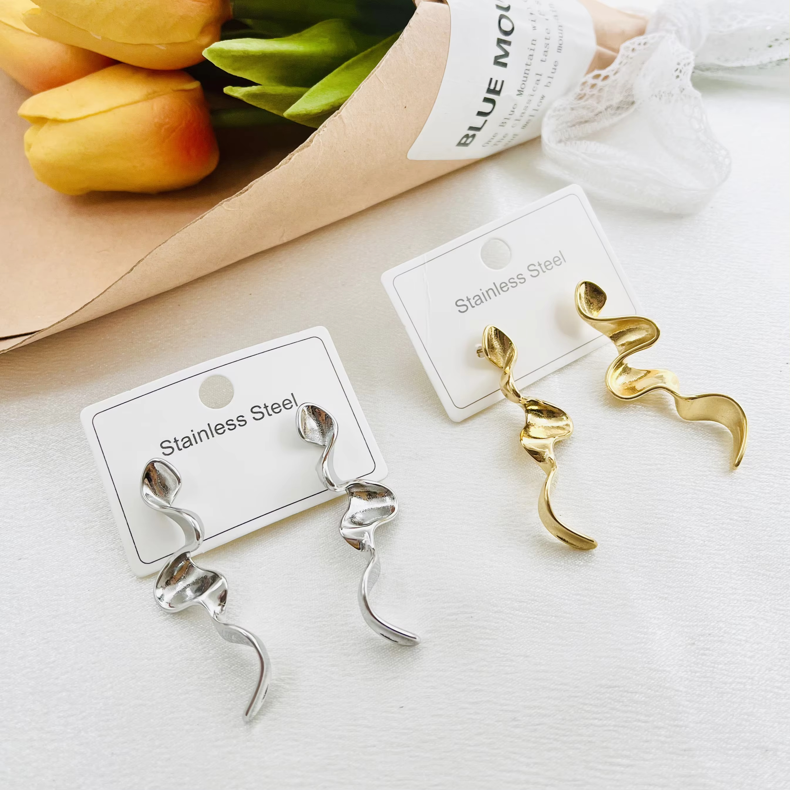 Long Dangling Earring Steel Earings Multiple Design Stud Earrings for Women Gold and Silver Jewelry
