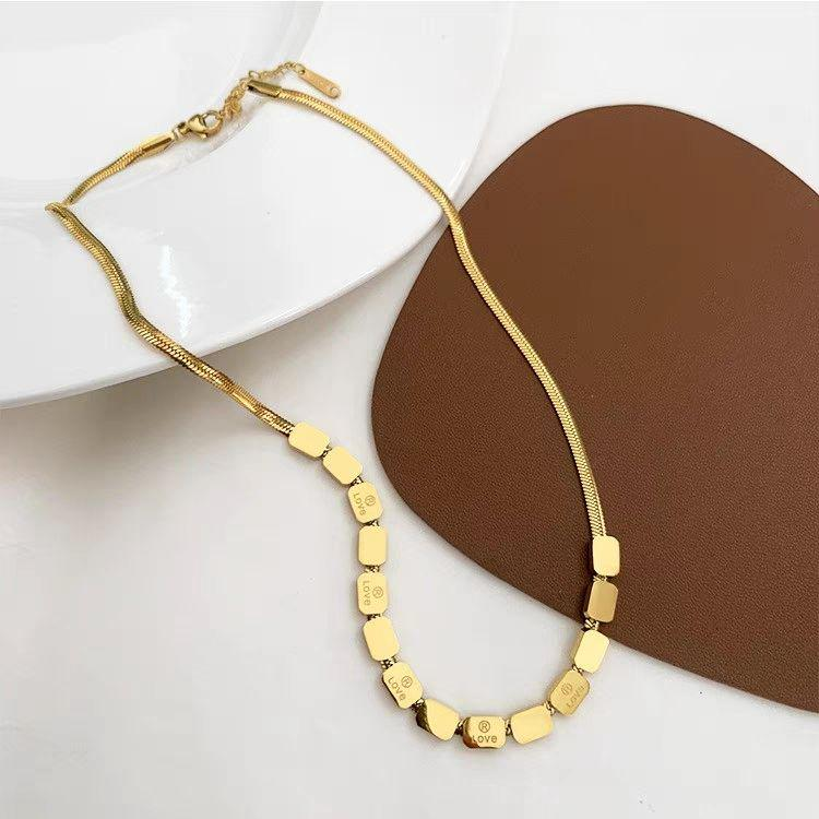 Love Letter Block Necklace – 18K Gold Titanium Steel Bead Chain