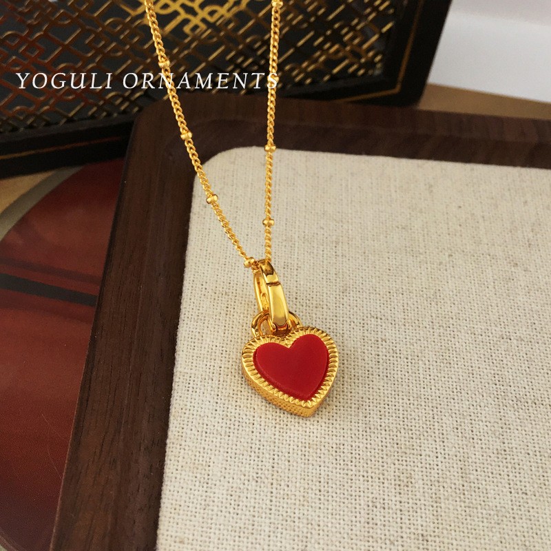 Titanium Steel Heart Lock Pendant Necklace – Romantic Red Enamel Love Design