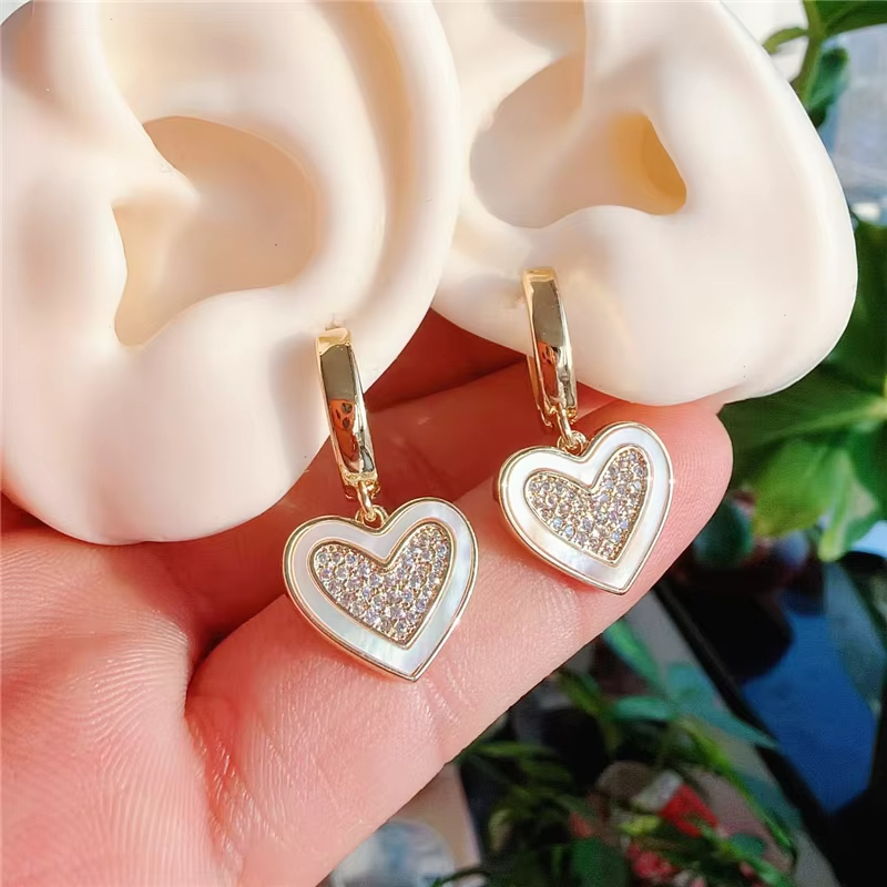 Love Pendant Earrings Fashion Shell Heart Charms Earrings Wholesale Plating Heart Charm Jewelry