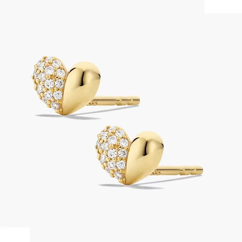 Lovely Heart Shaped Zircon Hoops Earrings 18K Gold Plated 925 Silver Women Children's