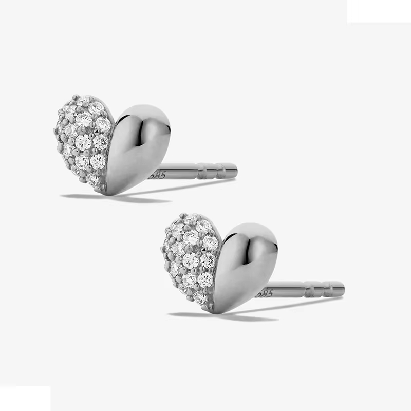 Lovely Heart Shaped Zircon Hoops Earrings 18K Gold Plated 925 Silver Women Children's
