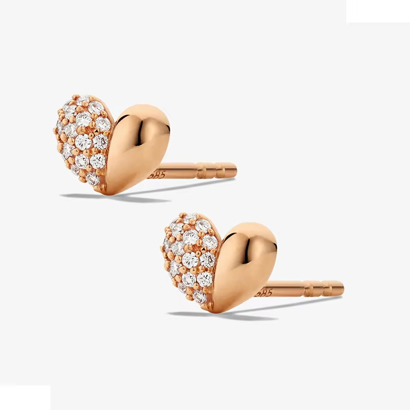 Lovely Heart Shaped Zircon Hoops Earrings 18K Gold Plated 925 Silver Women Children's