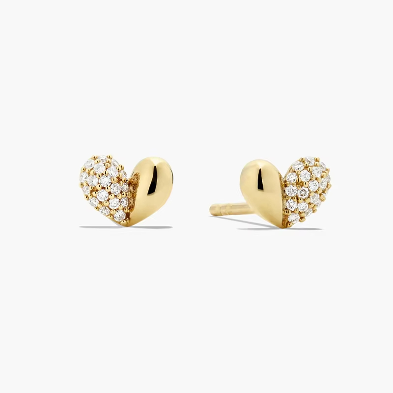 Lovely Heart Shaped Zircon Hoops Earrings 18K Gold Plated 925 Silver Women Children's