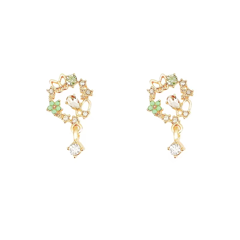 Lovely Women's Pink Opal Crystal Flower Earrings Sweet Circle Stud Jewelry with Zircon Fashionable Gift