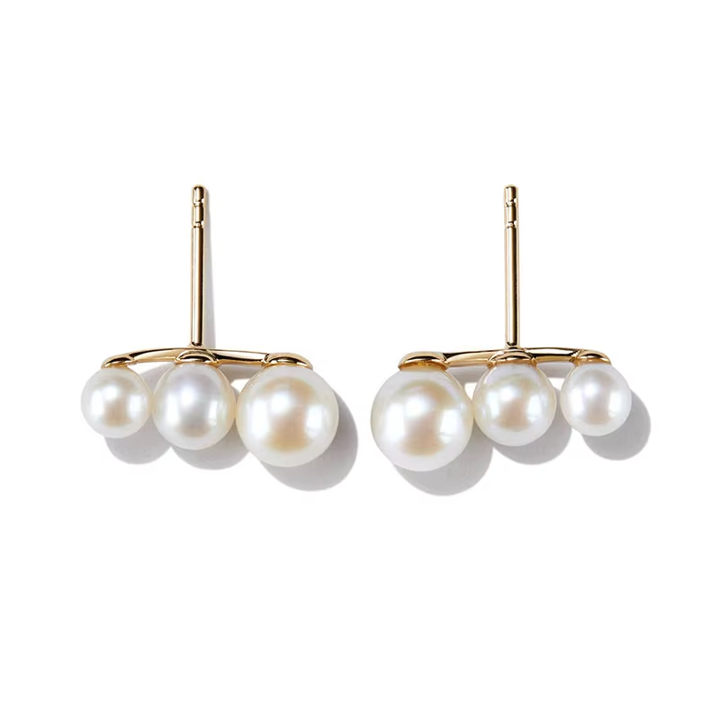 Luxury 925 Sterling Silver 18K Gold Mini Lucky Pearl Earrings Elegant Jewelry