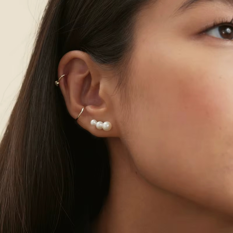 Luxury 925 Sterling Silver 18K Gold Mini Lucky Pearl Earrings Elegant Jewelry