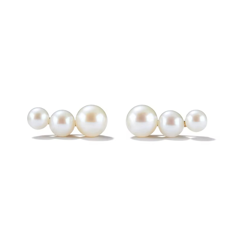 Luxury 925 Sterling Silver 18K Gold Mini Lucky Pearl Earrings Elegant Jewelry