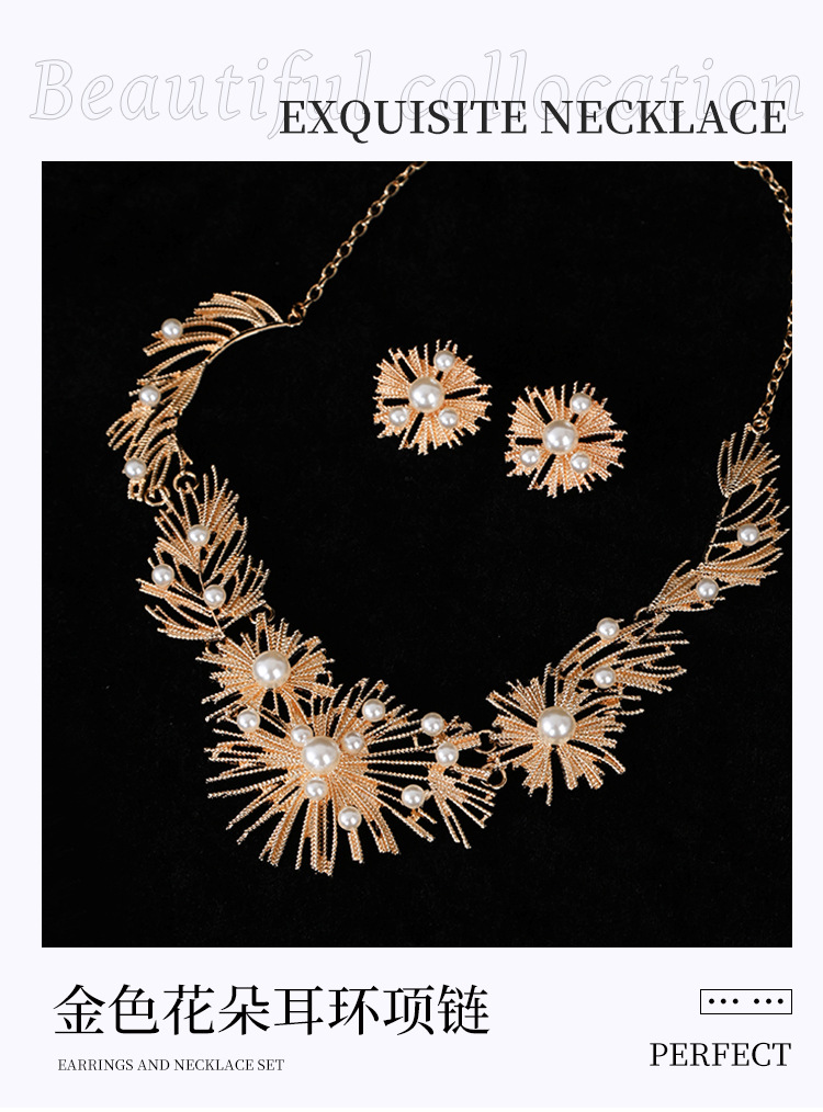 Luxury Stainless Steel Jewelry Pearl Necklace Set Gold Statement Necklace Earrings Set for Women Wedding Jewelry