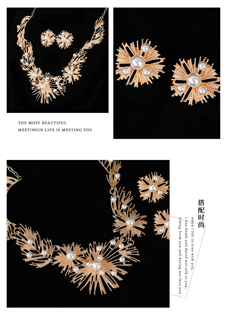 Luxury Stainless Steel Jewelry Pearl Necklace Set Gold Statement Necklace Earrings Set for Women Wedding Jewelry