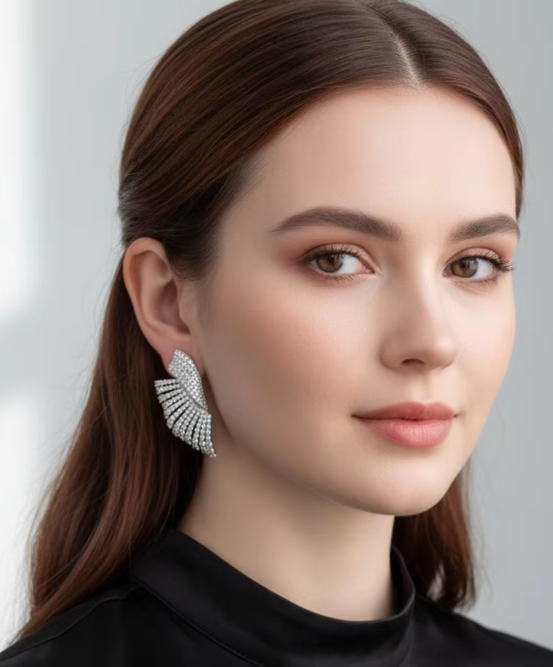 Luxury Color,White Zircon Big Leaf Earrings High Quality CZ Women Silver,Gold Plated Jewelry Wedding Bride Large Earrings