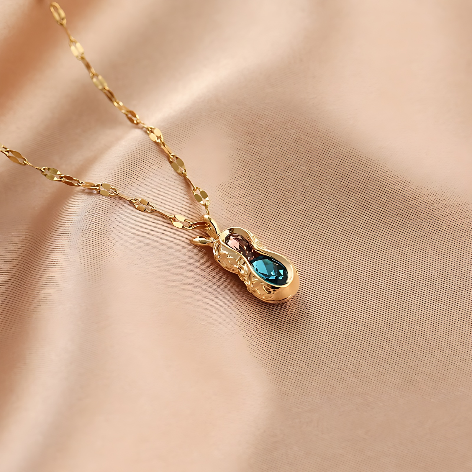 💎 Luxury Dual Gemstone Gold Pendant Necklace | 2025 Elegant Jewelry for Women