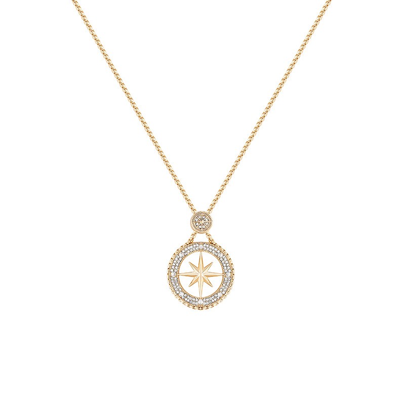 Luxury Eight-Point Star Pendant Necklace for Women Gold Crystal Compass Medallion Long Chain Sweater Necklace Elegant Designer Jewelry