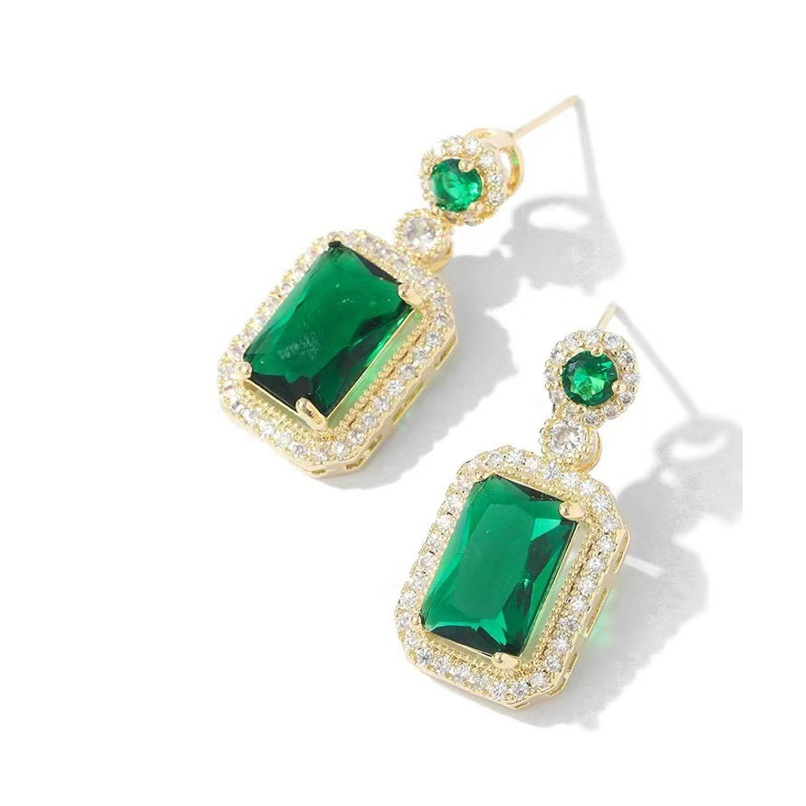 Luxury Green Gemstone Stainless Steel Jewelry Sets Necklace Earrings Ring Elegant Women Jewelry Sets