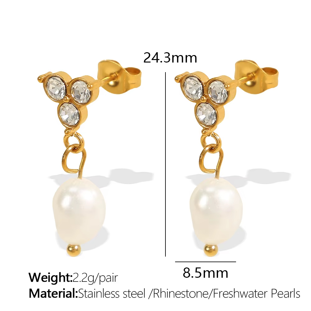 Luxury Retro Freshwater Golden Silver Pearl Rhinestone Earrings Gifts for Girls Ladies Daily Vacation Christmas Wear
