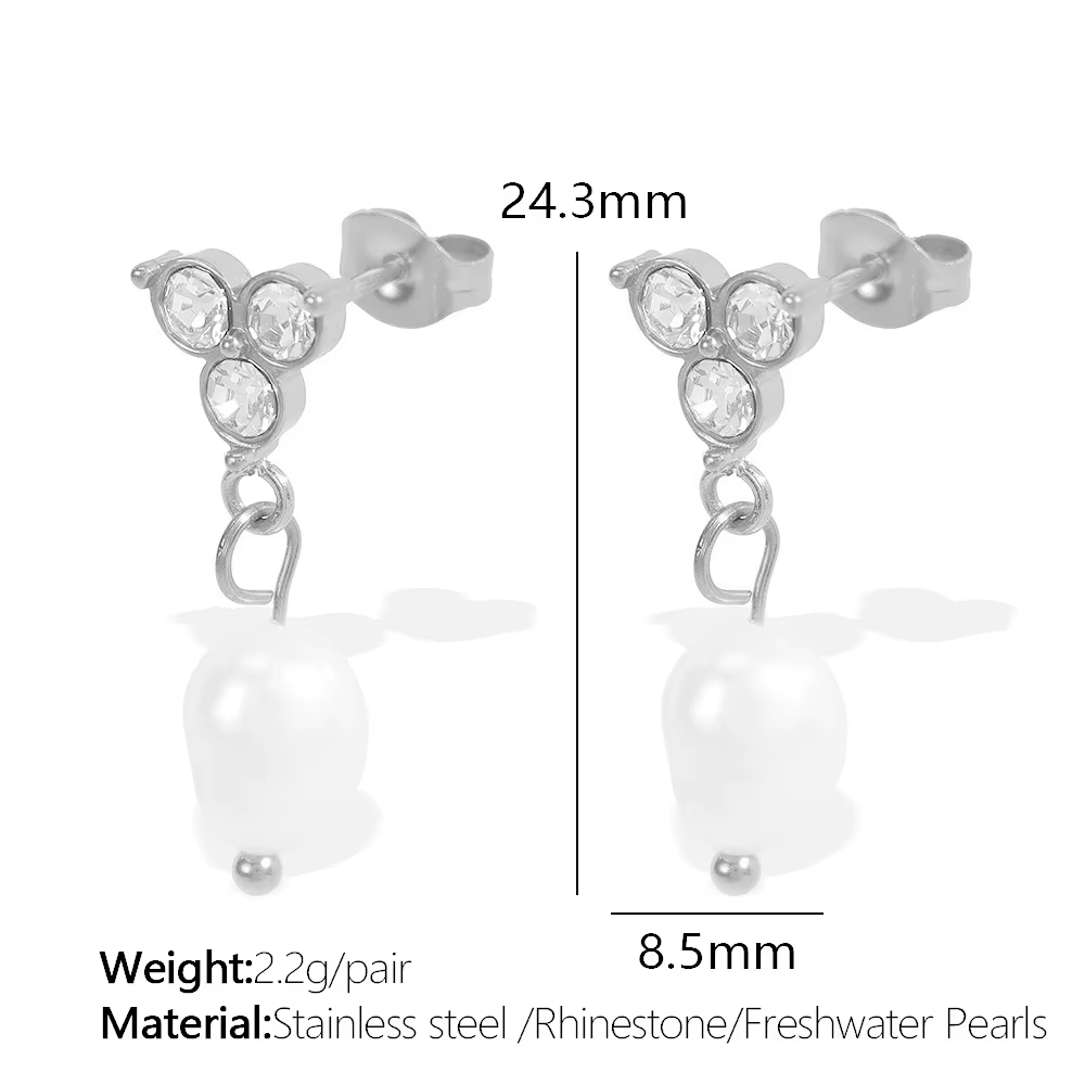 Luxury Retro Freshwater Golden Silver Pearl Rhinestone Earrings Gifts for Girls Ladies Daily Vacation Christmas Wear