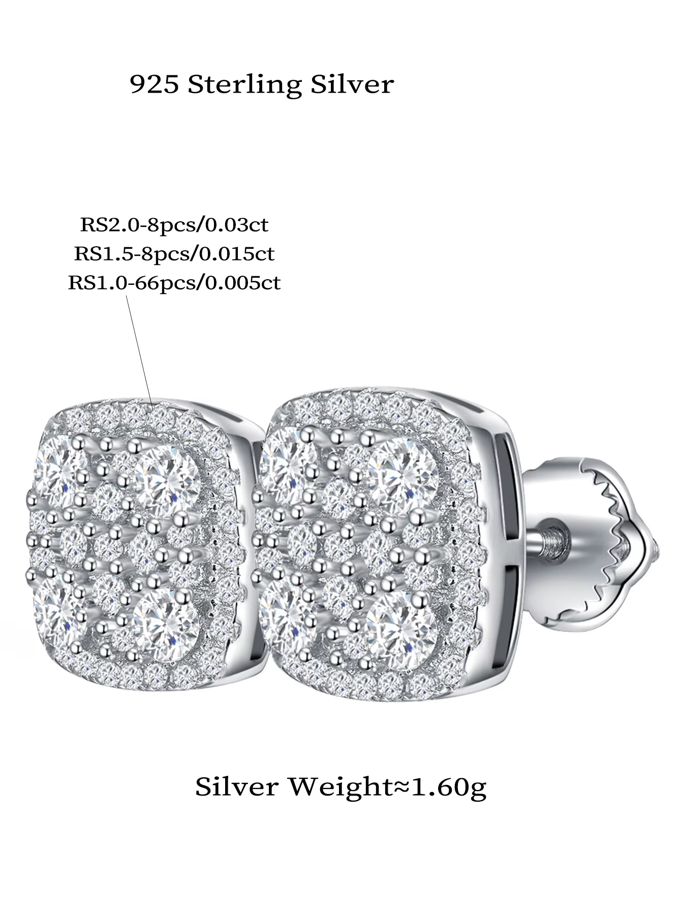 Luxury Rhodium Plated Fine Lab Grown Diamond Earrings VVS Moissanite Custom Women S925 Sterling Silver Stud Earrings