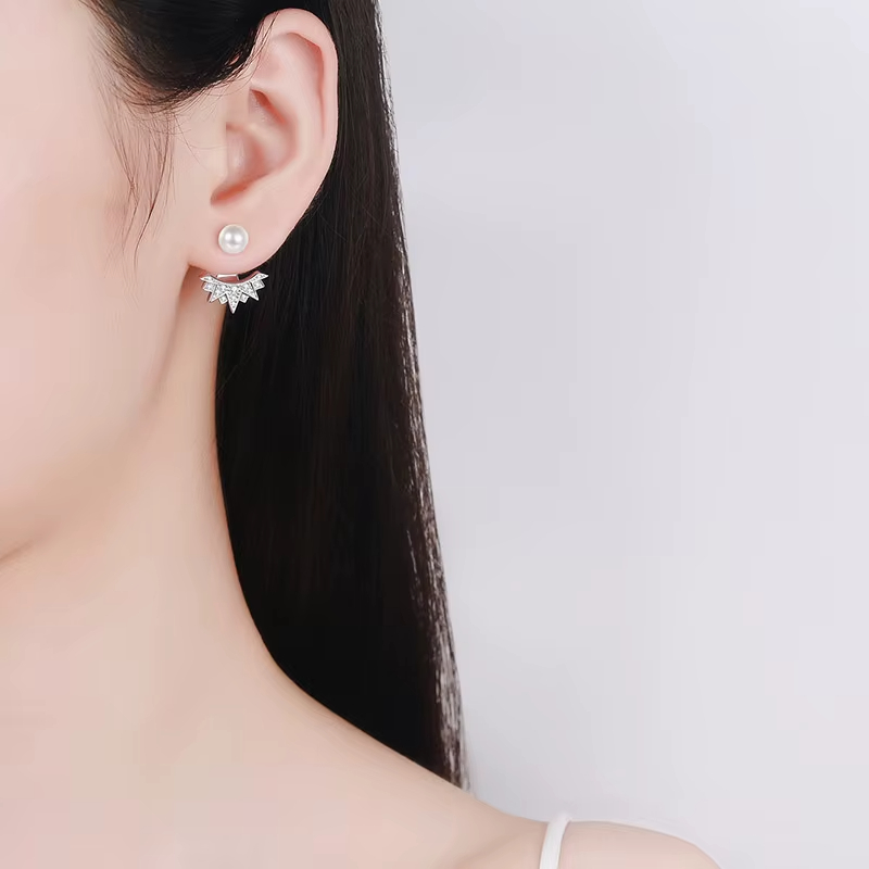 Luxury S925 Pure Silver Earrings for Women Personalized Pearl Moissanite Stars for Weddings Anniversaries or Parties-Gift