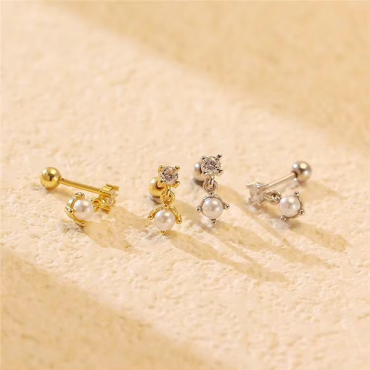 Luxury S925 Silver Diamond Pearl Screw Back Earrings for Women