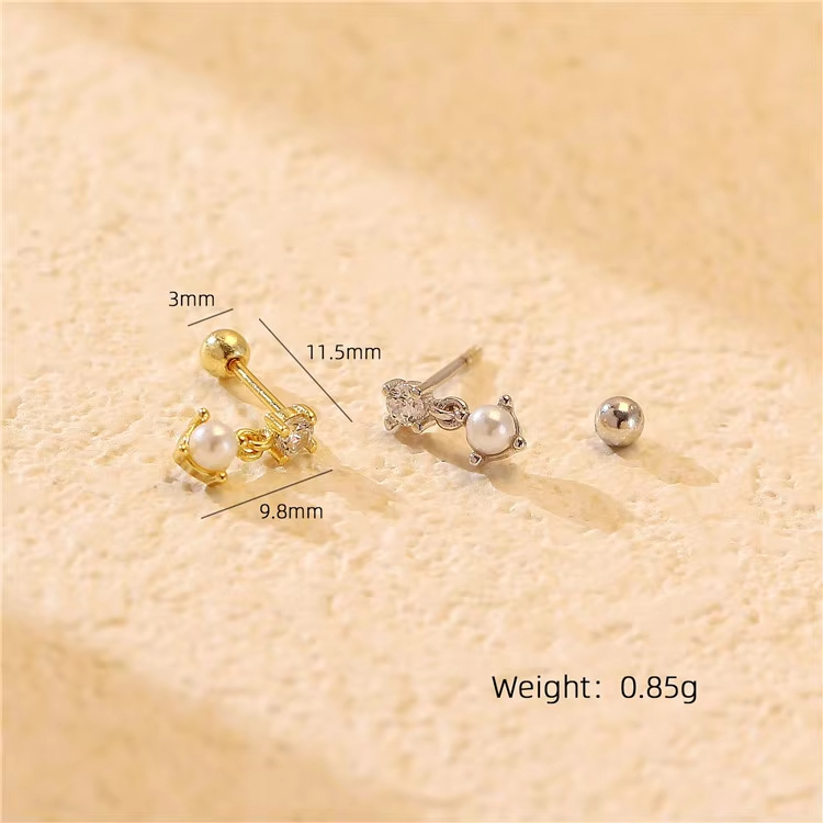 Luxury S925 Silver Diamond Pearl Screw Back Earrings for Women