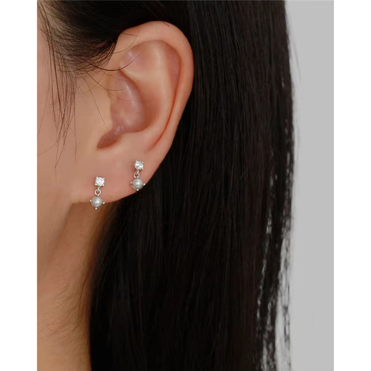 Luxury S925 Silver Diamond Pearl Screw Back Earrings for Women