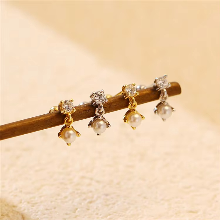 Luxury S925 Silver Diamond Pearl Screw Back Earrings for Women
