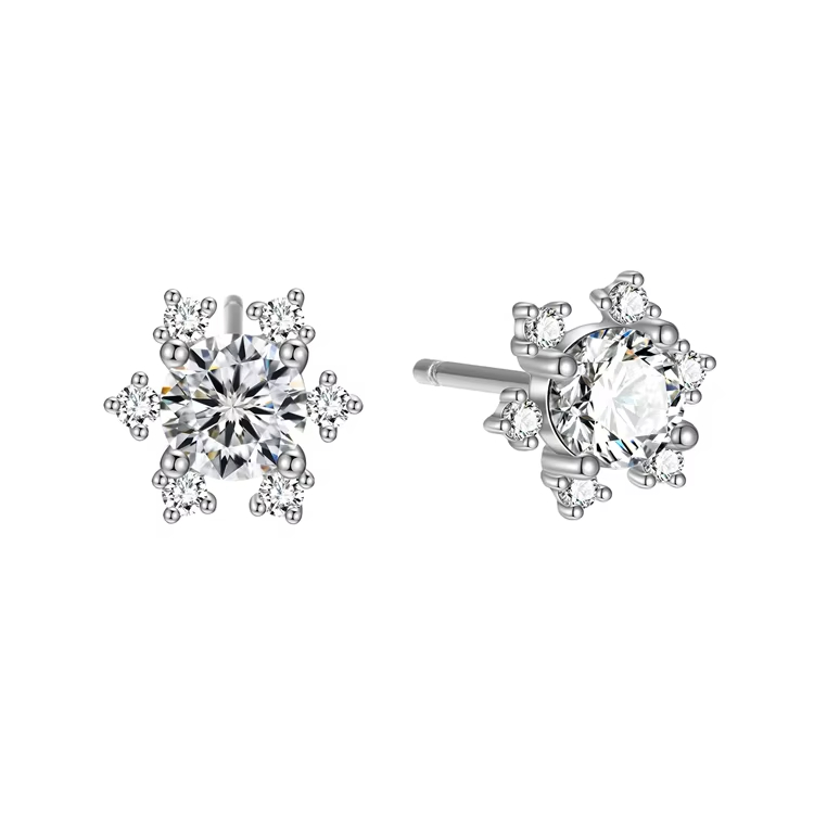 Luxury S925 Sterling Silver Sparkling Zircon Snowflake Silver Stud Earring