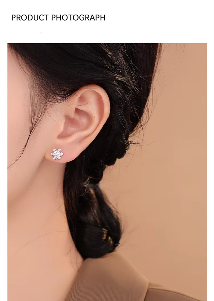 Luxury S925 Sterling Silver Sparkling Zircon Snowflake Silver Stud Earring