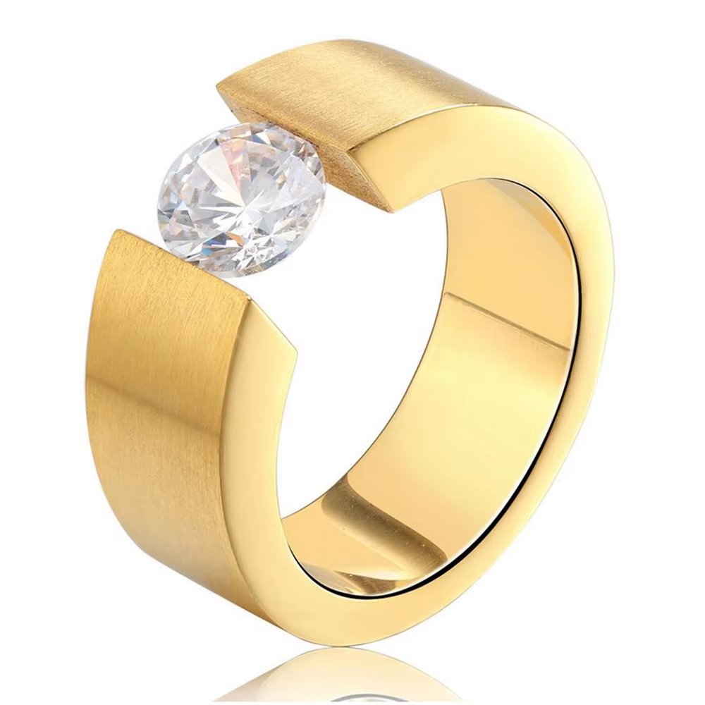 Luxury Stainless Steel CZ Zircon Ring for Men and Women – Black, Gold, Silver | Engagement & Anniversary Jewelry