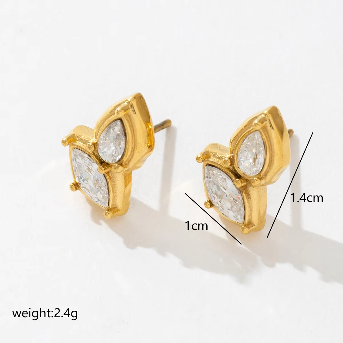 Luxury Stainless Steel Earrings for Women Designer Hypoallergenic Irregular Leaf Zircon Stud Earrings 18K Gold Plated Jewelry