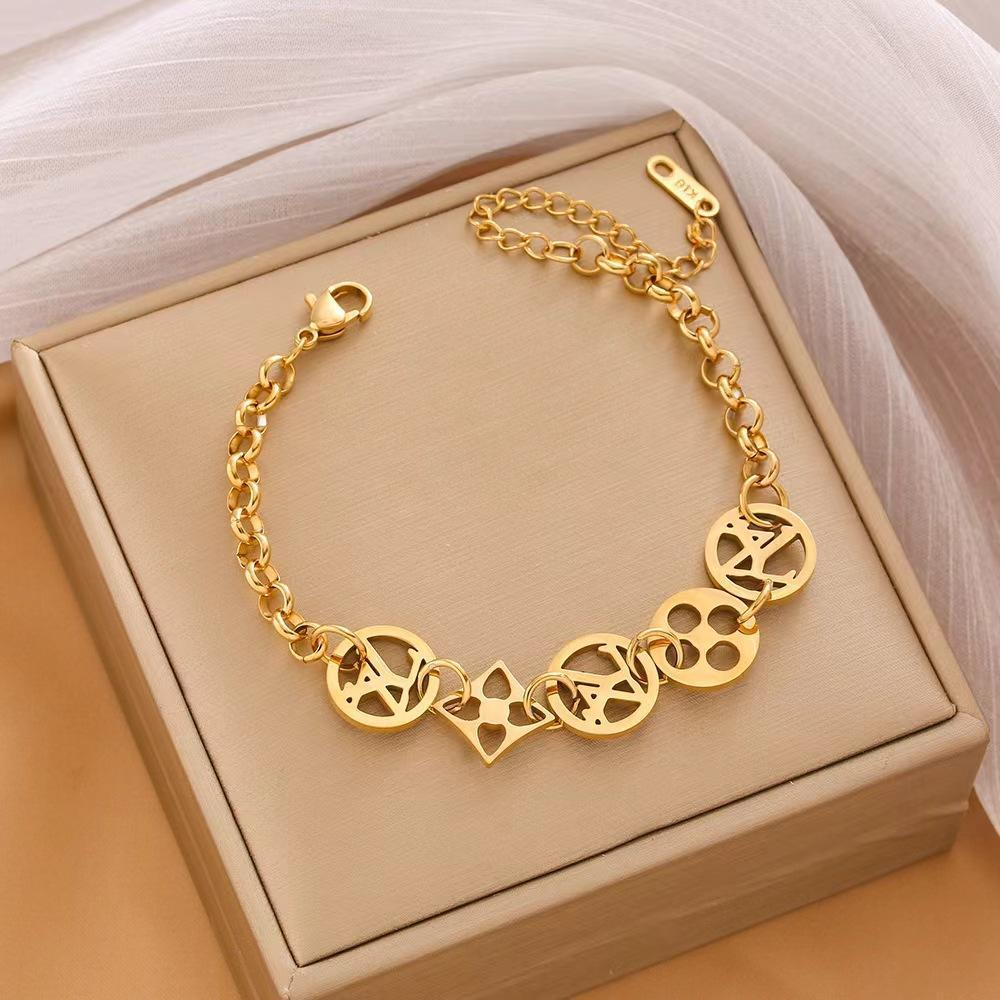 Luxury Stainless Steel Gold Plated Charm Bracelet for Women – Elegant Chain Link with Unique Geometric Pendants | Fashion Jewelry, Gift for Her, Adjustable Size, Wholesale & OEM Available