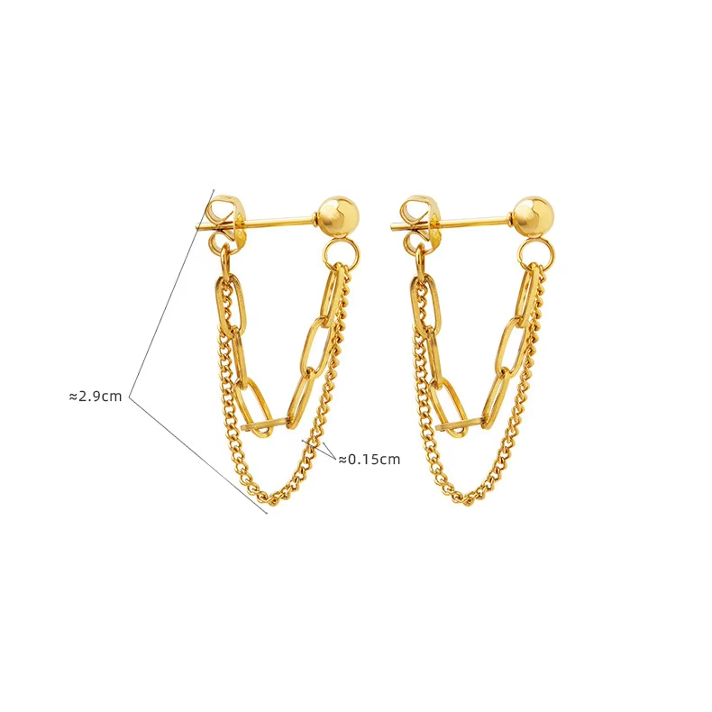 Luxury Tassel Earrings Women Fashion Designs Jewelry Stainless Steel Earrings Double Layer Chain Earrings for Women